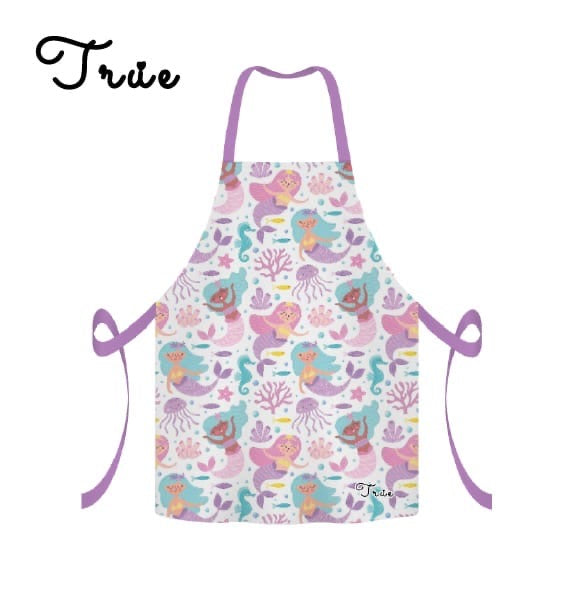 Children's apron with mermaid pattern on a white background