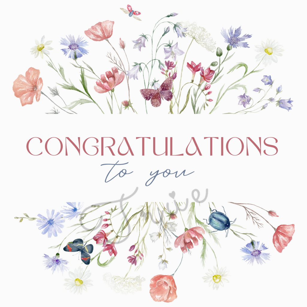 Floral design with 'Congratulations to you' text on a white background