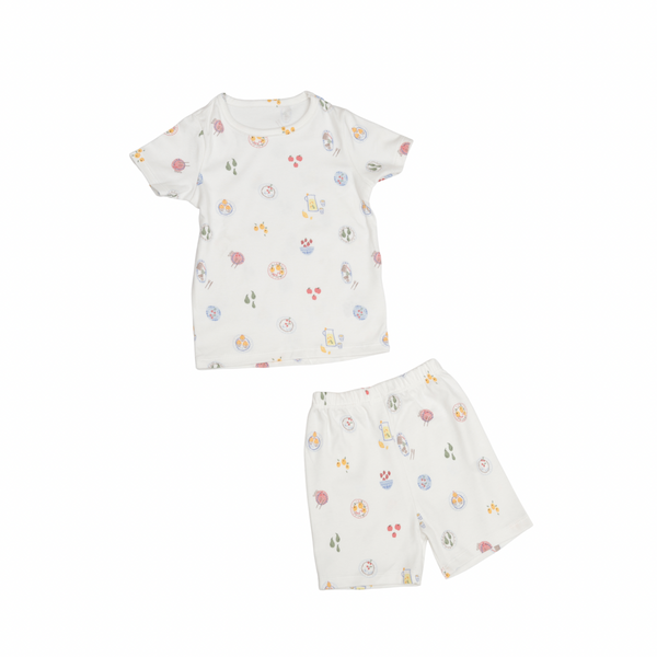 Baby outfit set with t-shirt and shorts on a white background
