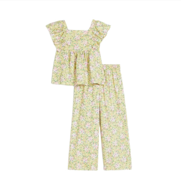 Cotton Co-ord Top & Pants Set - Green Floral
