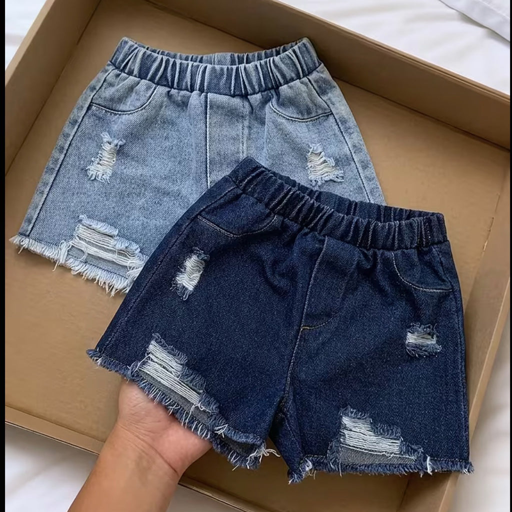 The Girls Denim Blue Embroidered Shorts offer durable and stylish options for young wearers. 