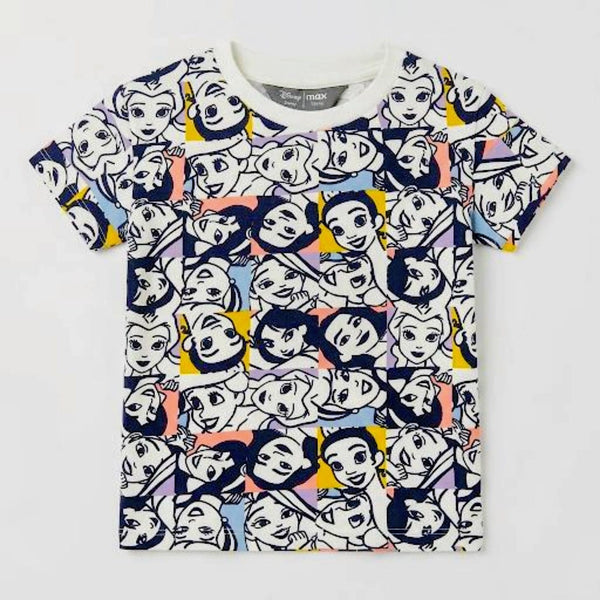 T-shirt with cartoon character pattern on a white background