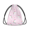 Drawstring bag with unicorn pattern on a pink background