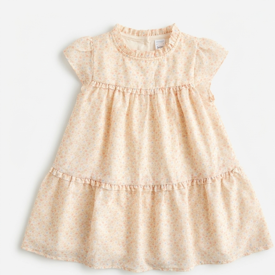 Beige dress with a subtle pattern on a white background