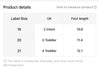 Table showing shoe size measurements in UK and foot length for different sizes.