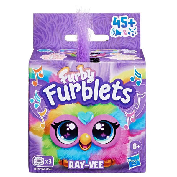 Furby Furblets toy packaging with colorful design and Hasbro logo.