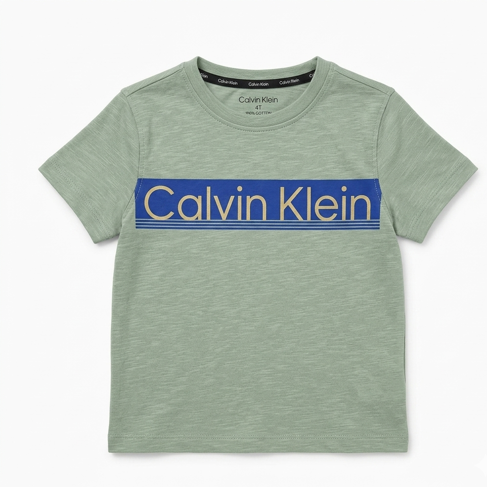 Green t-shirt with Calvin Klein logo on a white background