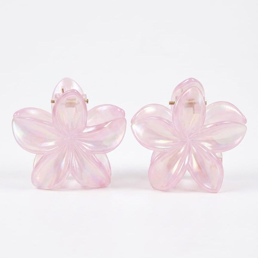Pair of pink flower-shaped earrings on a white background