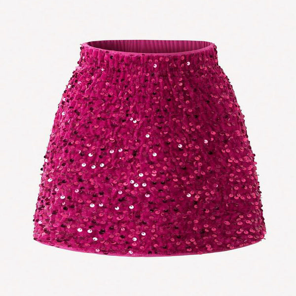 Pink sequin skirt on a white background
