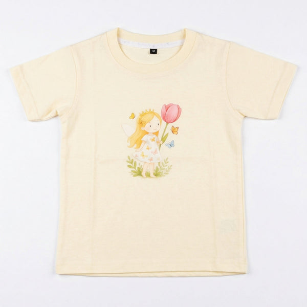 Yellow t-shirt with a cartoon lion design on a white background
