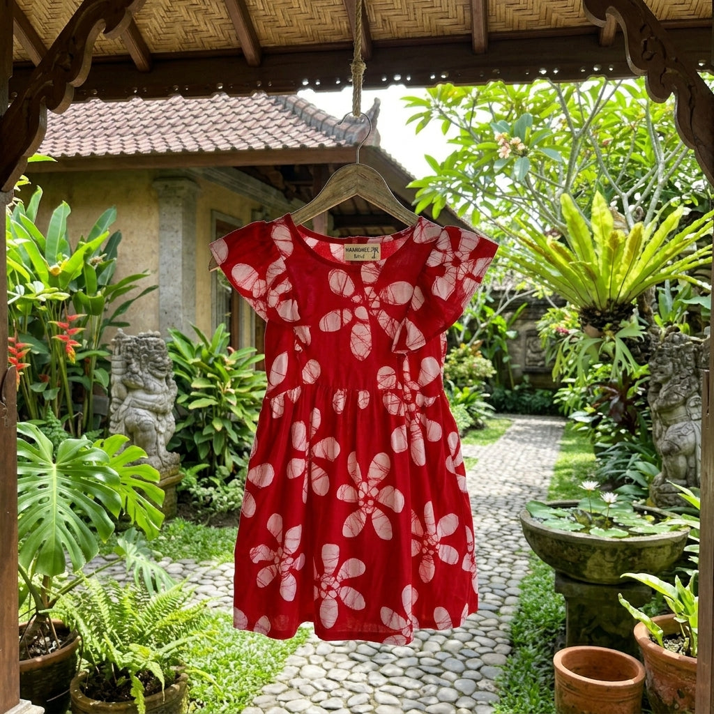 Brighten her wardrobe with this charming batik floral dress, designed for playful comfort and timeless style. Crafted from soft cotton, the flutter short sleeves add a delicate touch perfect for warm days and special occasions alike. 