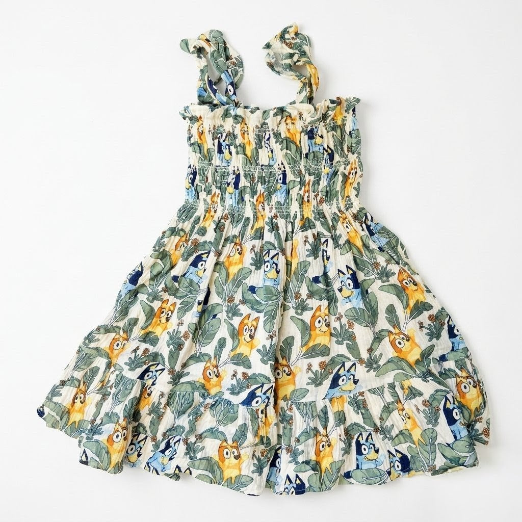 Children's dress with animal print on a white background