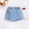 Denim skirt on a white background with flowers and cherries