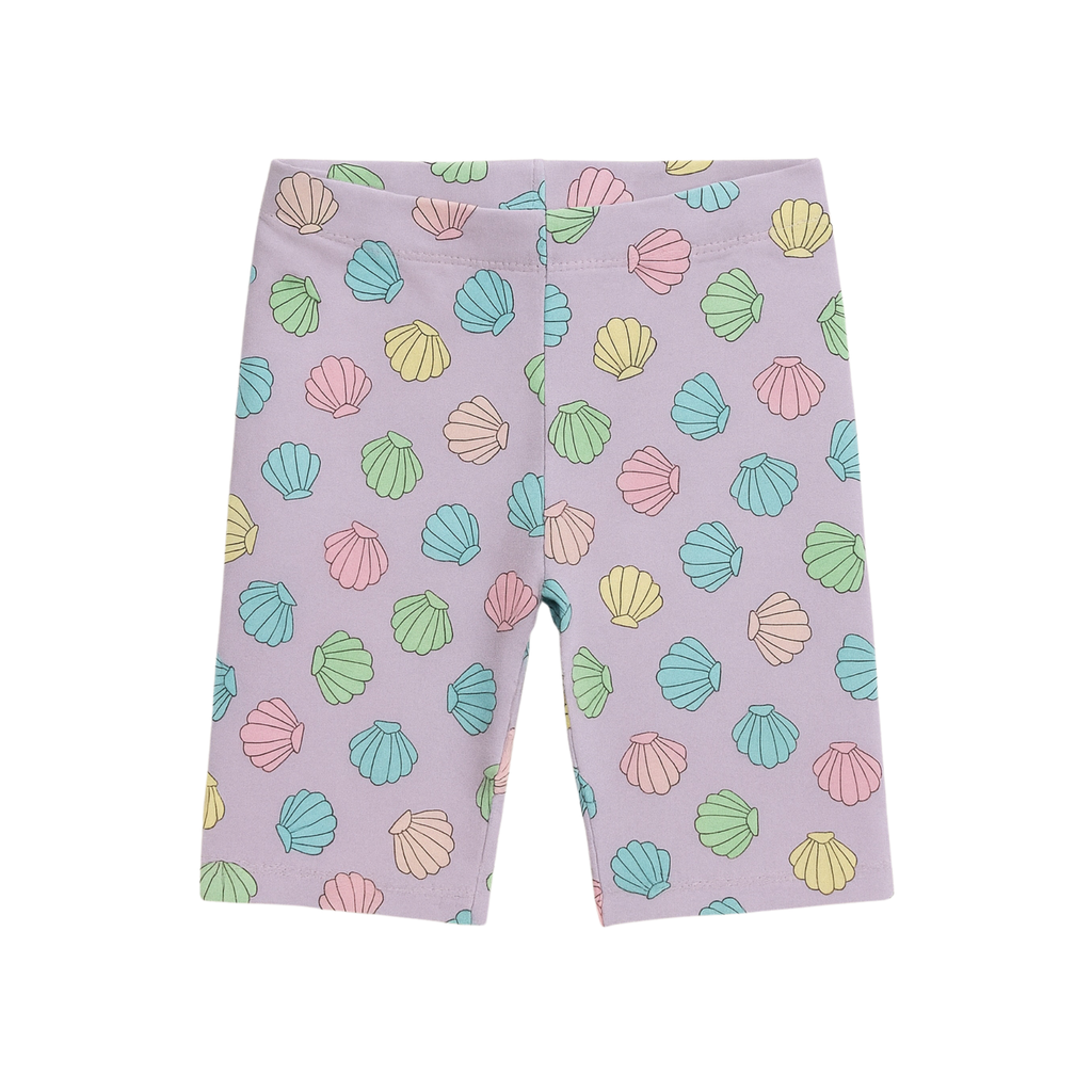Girls Cycling Shorts in Seashell Theme In a white background  
