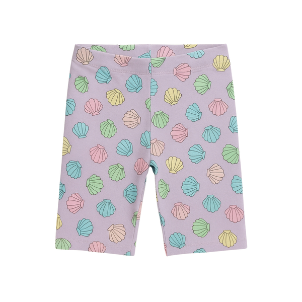 Girls Cycling Shorts in Seashell Theme In a white background  
