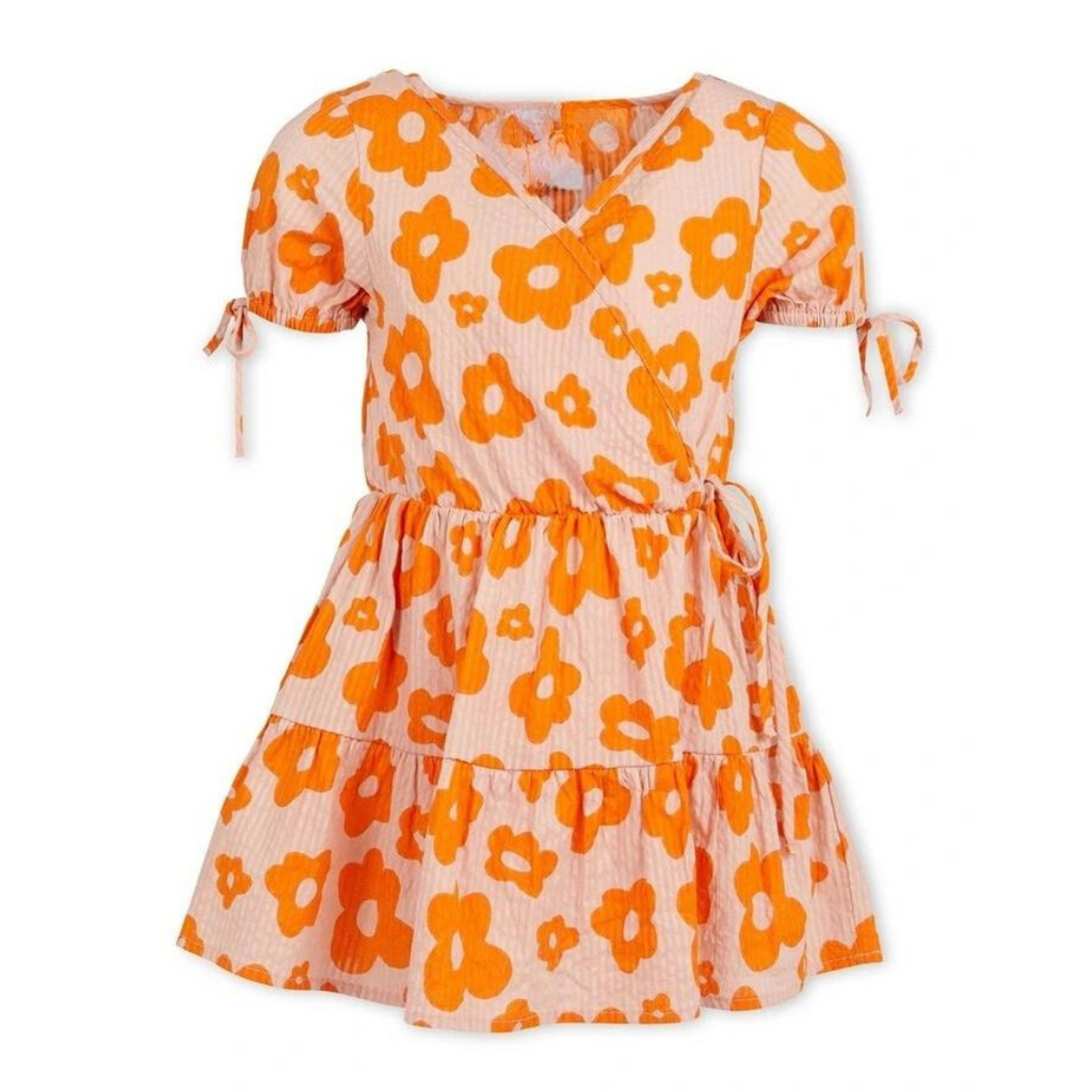 Girls Floral Wrap Dress - Orange
