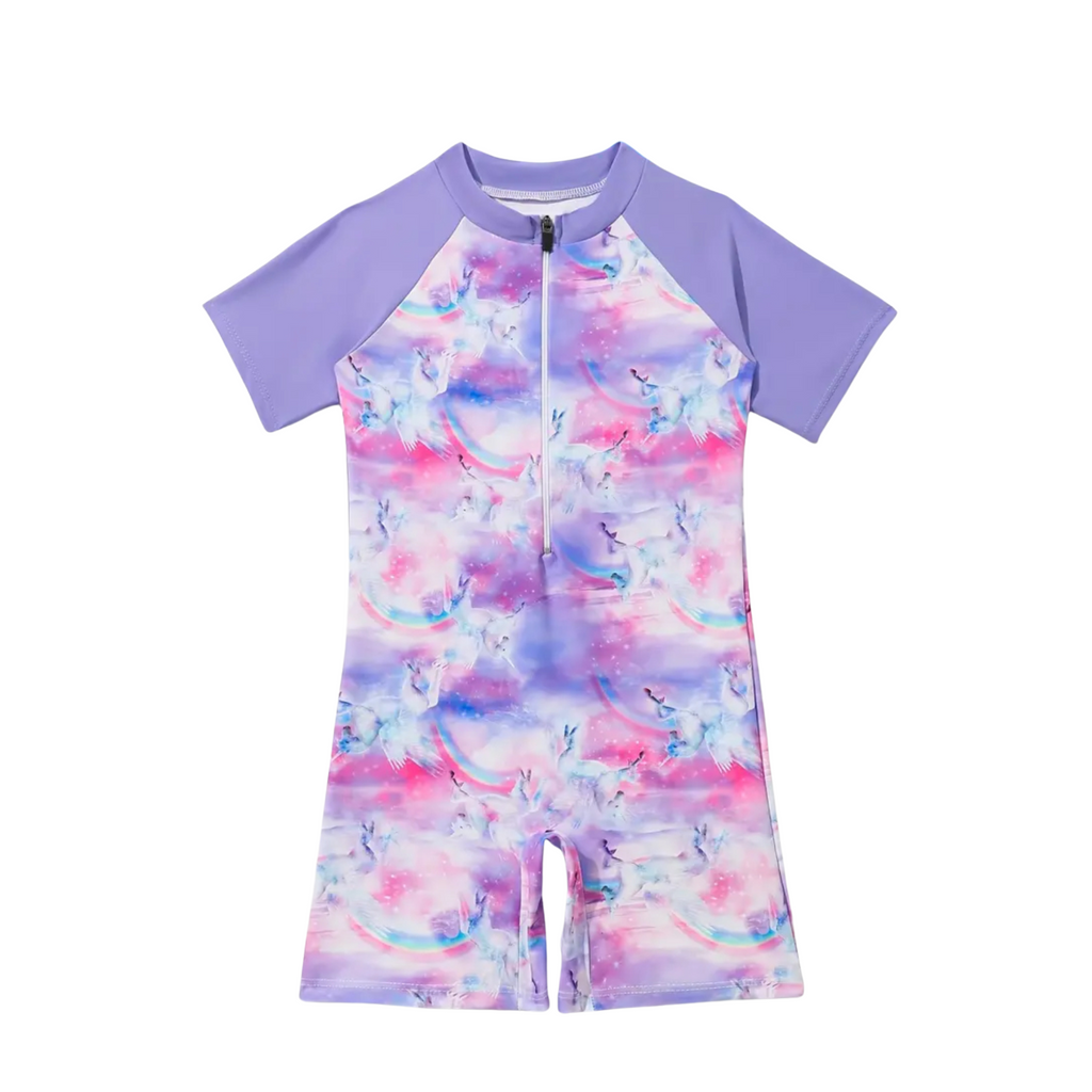 Children's swimsuit with unicorn pattern .
