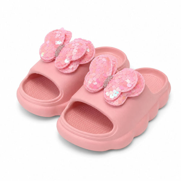 Pink slides with butterfly decorations on a white background
