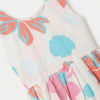 Close-up of a dress with colorful floral pattern on a white background