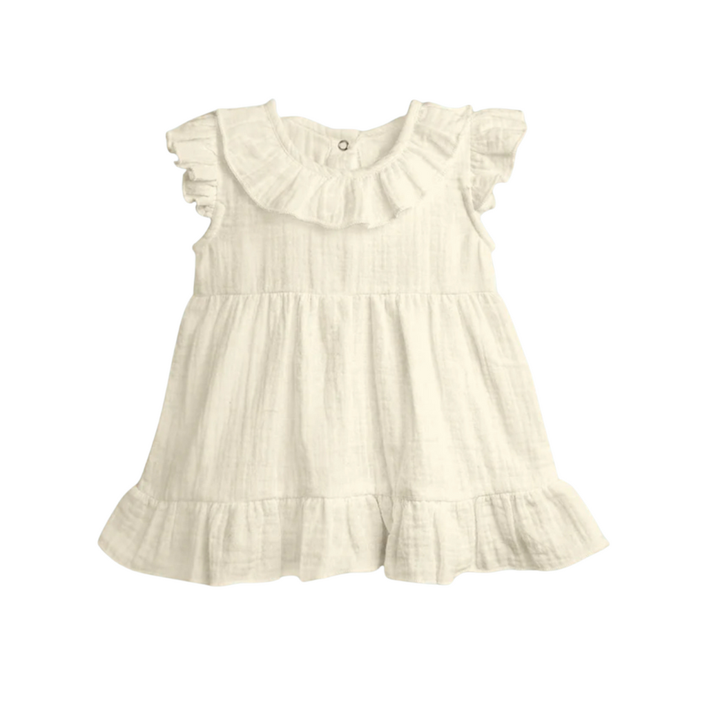 White ruffled dress on a white background