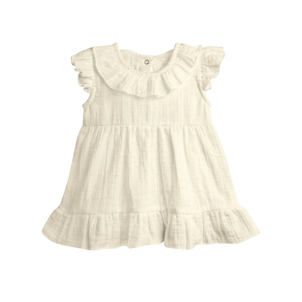 White ruffled dress on a white background