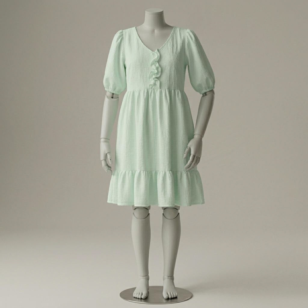 Green Mid Sleeve girls cotton dress in green