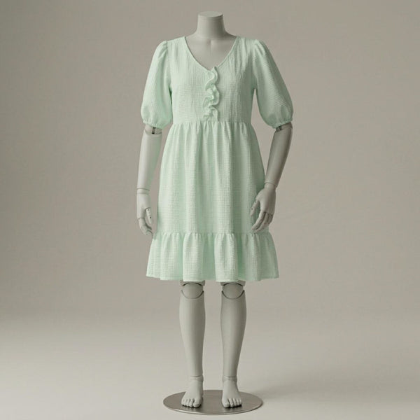 Green Mid Sleeve girls cotton dress in green