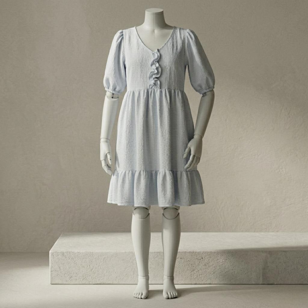 Green Mid Sleeve girls cotton dress in light grey