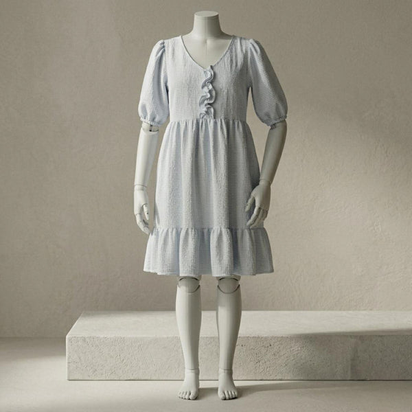 Green Mid Sleeve girls cotton dress in light grey