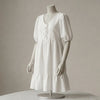 Green Mid Sleeve girls cotton dress in white