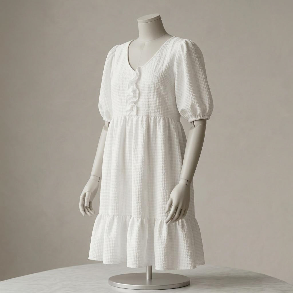Green Mid Sleeve girls cotton dress in white