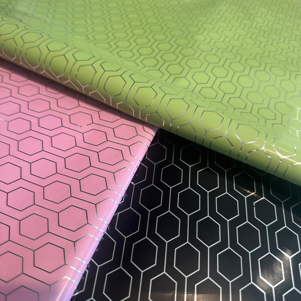 Reflective Hive themed Wrapping Paper in Green, Black and Pink