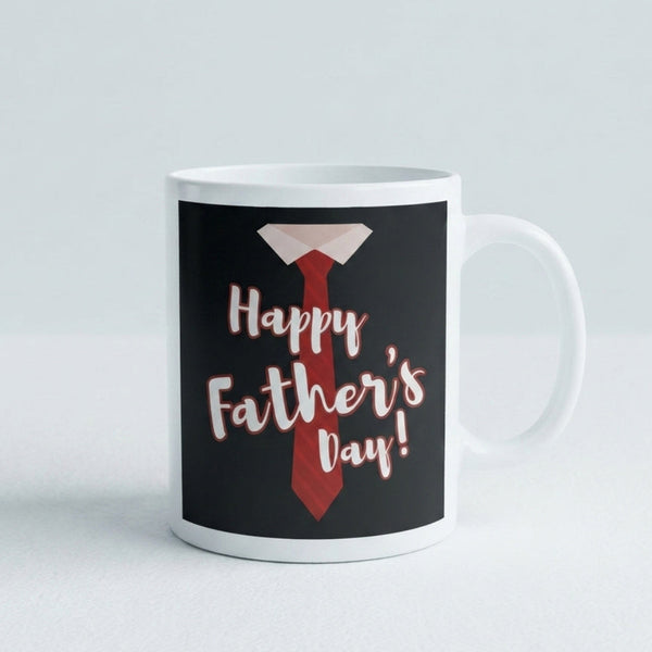 Mug with 'Happy Father's Day!' design featuring a tie on a light gray background