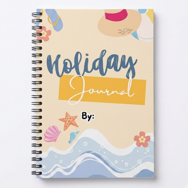 Holiday Journal with beach-themed cover on a white background