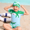 Boys 3 Piece Crocodile Short Sleeve Swimsuit with Shorts and Cap