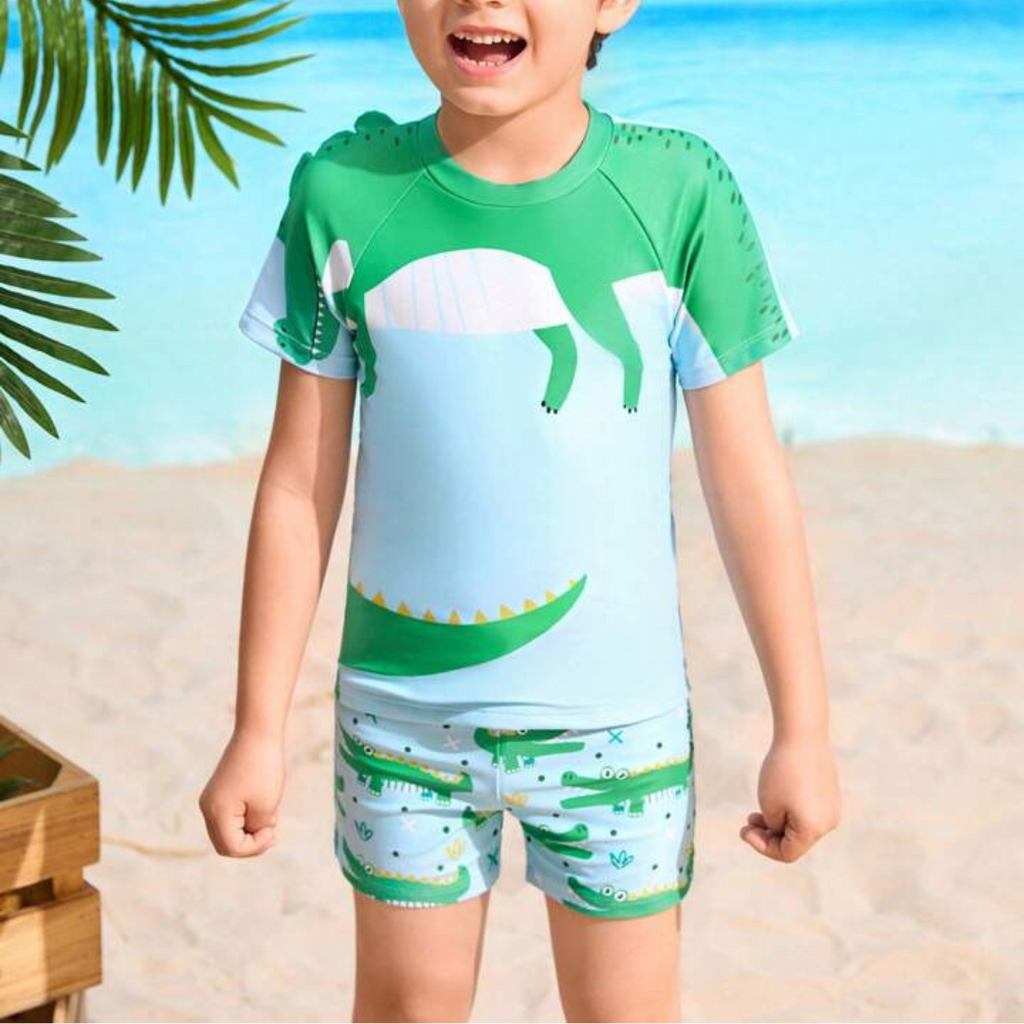 Short sleeve swimsuit with shorts sales