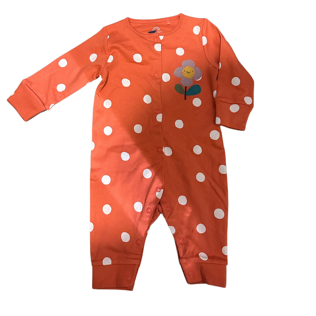 Baby Soft Cotton Long Sleeve Romper - Orange Spotted