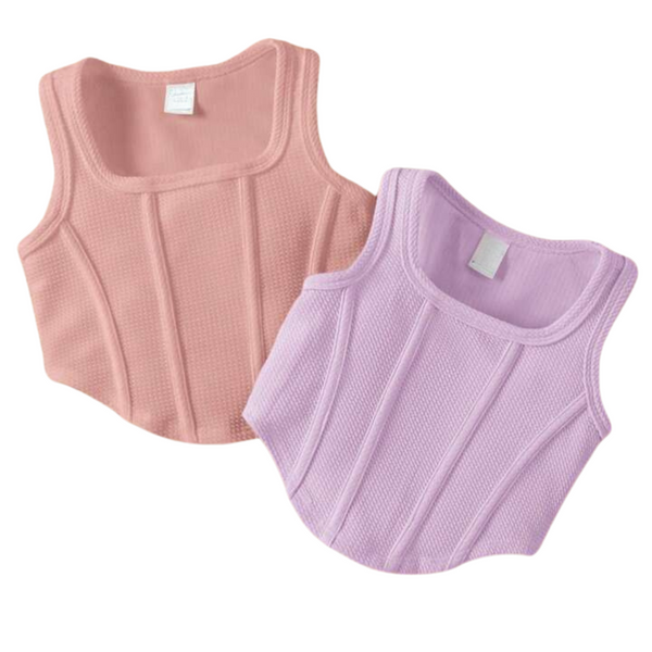 Girls crop tops for ages 4 to 8 years available in purple and neutral colors 