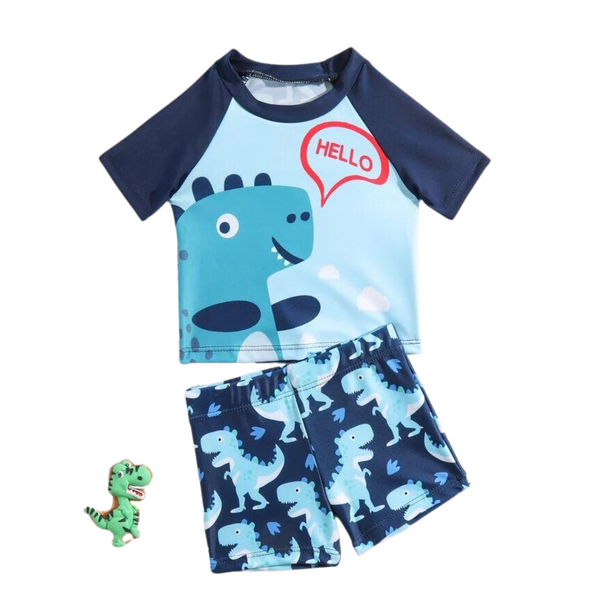 2 Pack Short Sleeve Swimsuit with Shorts for Boys - Hello Dino