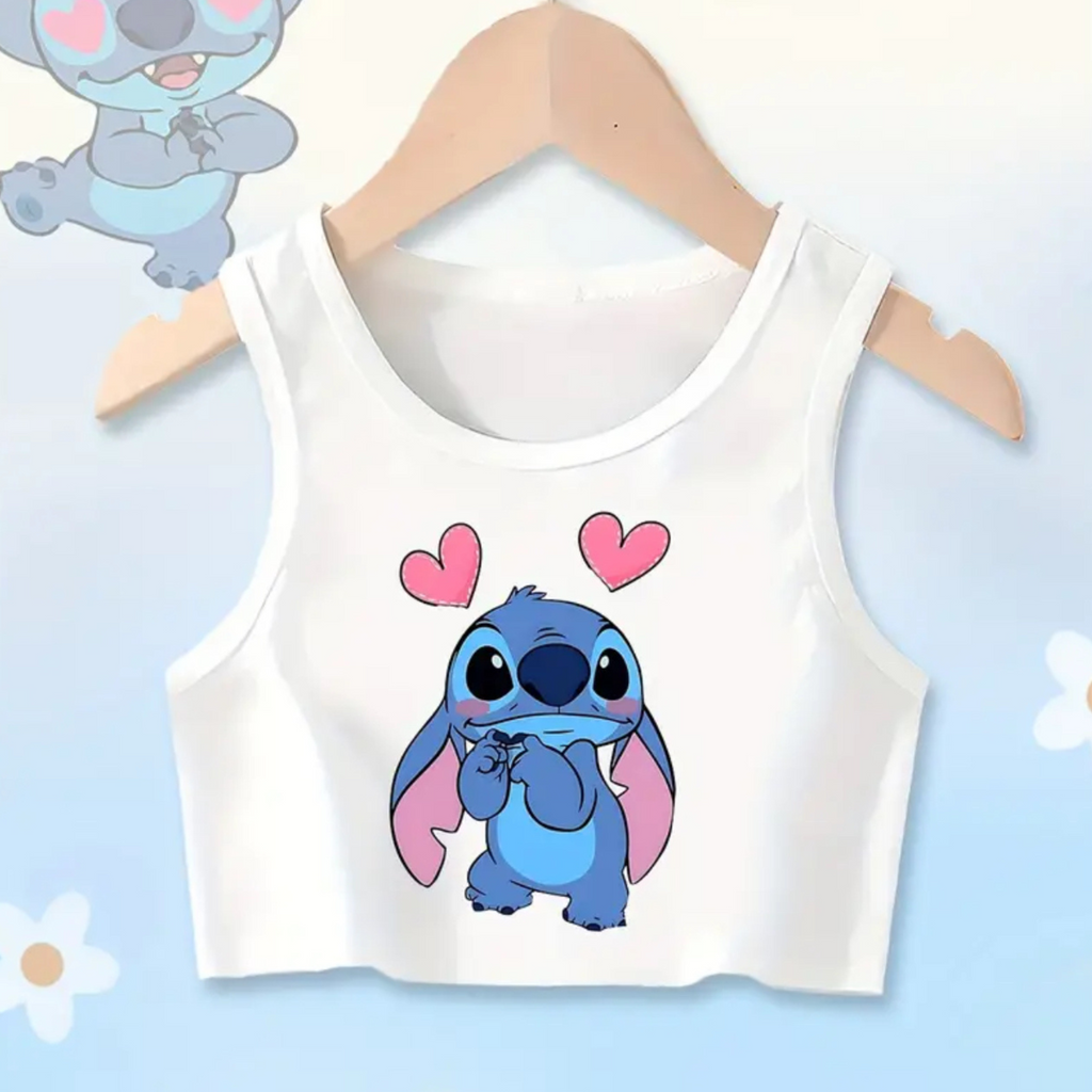 Girls Disney Stitch Crop Top in White
