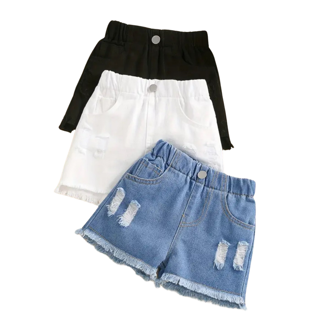 Girls Denim Shorts - Blue, Black & White Options