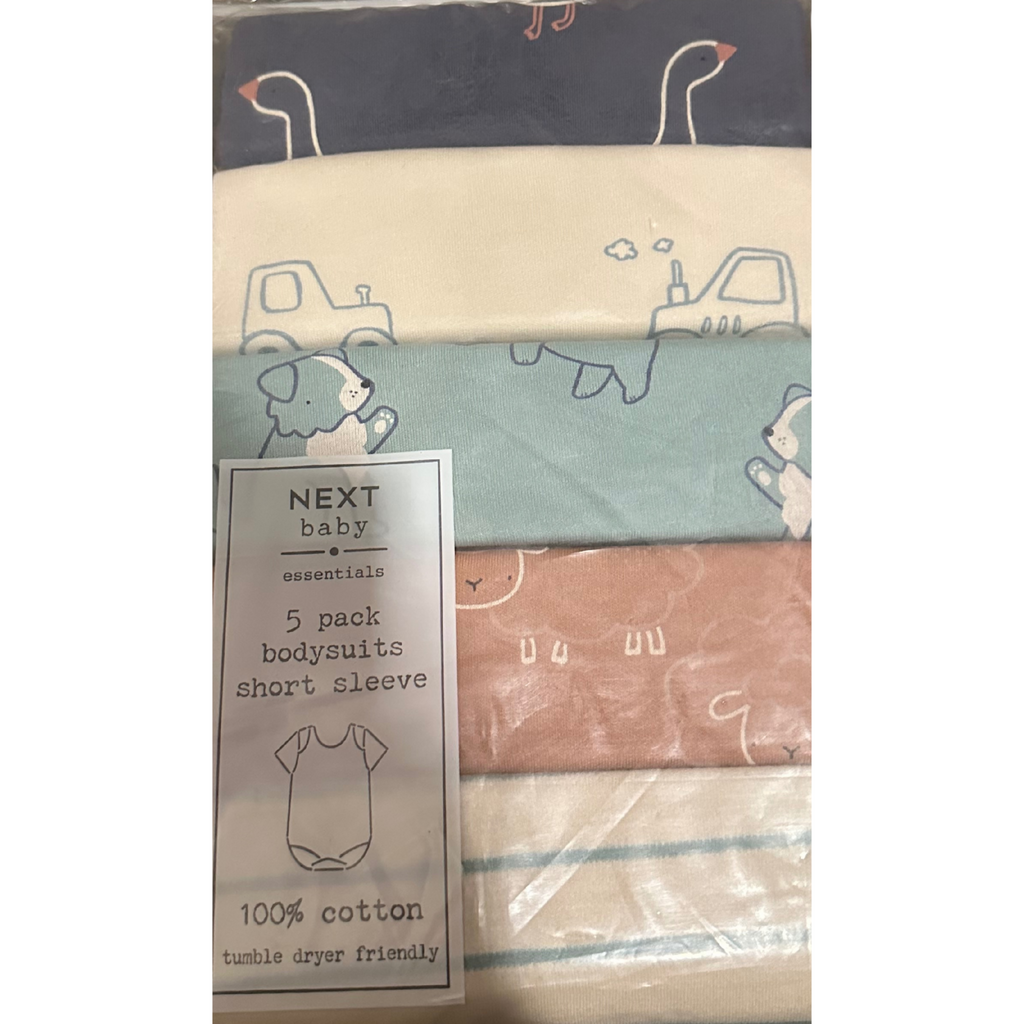 Infant Baby 5 Pack Bodysuits in Soft Cotton - Sheep & Trucks