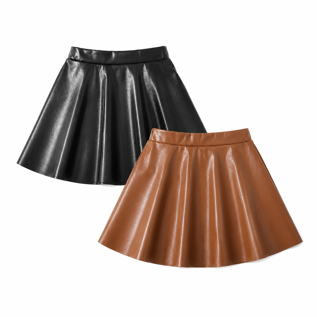 Black and brown leather skirts on a white background