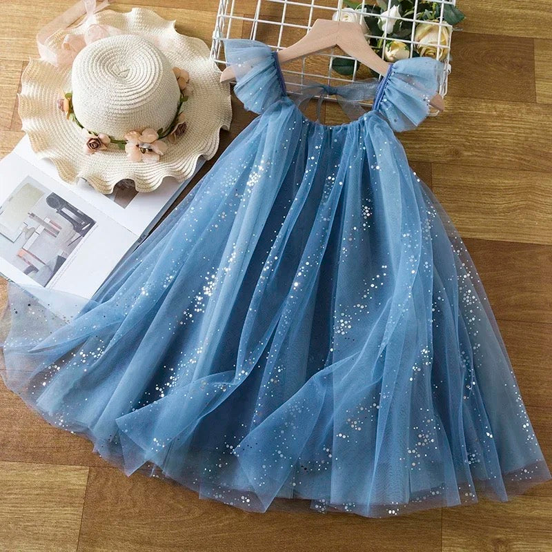 Girls Party Dress in Blue Tulle 