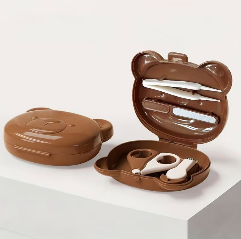 Brown bear-shaped waffle maker on a white surface
