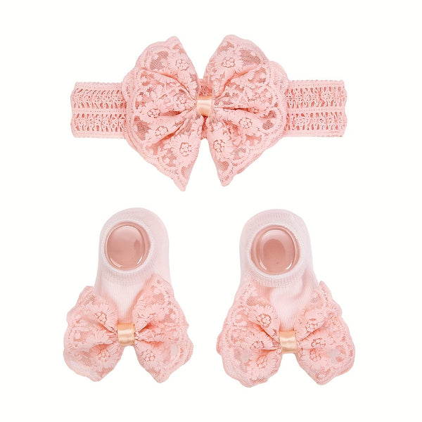 New Baby Hair Band and Festive Socks Set (2 Pack) - Pink