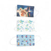 Three children's face masks with different designs on a white background