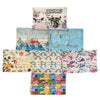 Colorful patterned face masks with a 'Kuromi' branded box on a white background