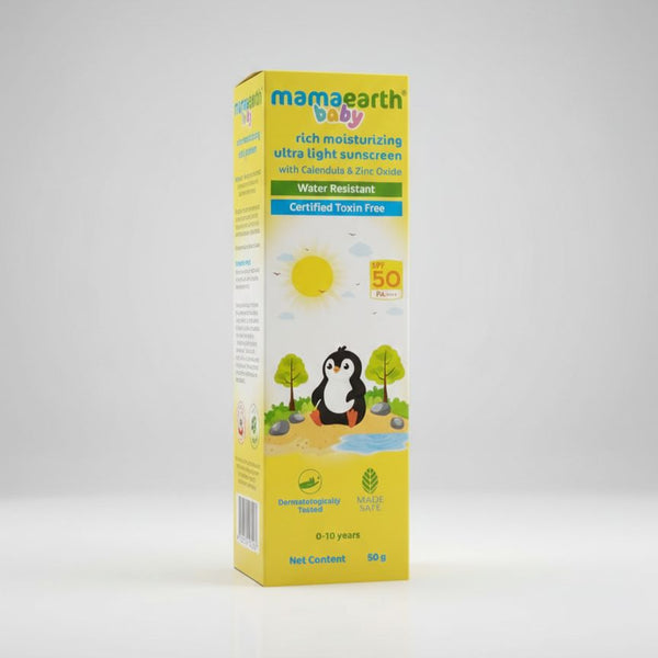 Mamaearth baby sunscreen packaging on a white background