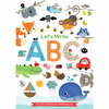A colorful book cover for 'Let's Write A B C' featuring various cartoon animals and objects related to letters and writing.
